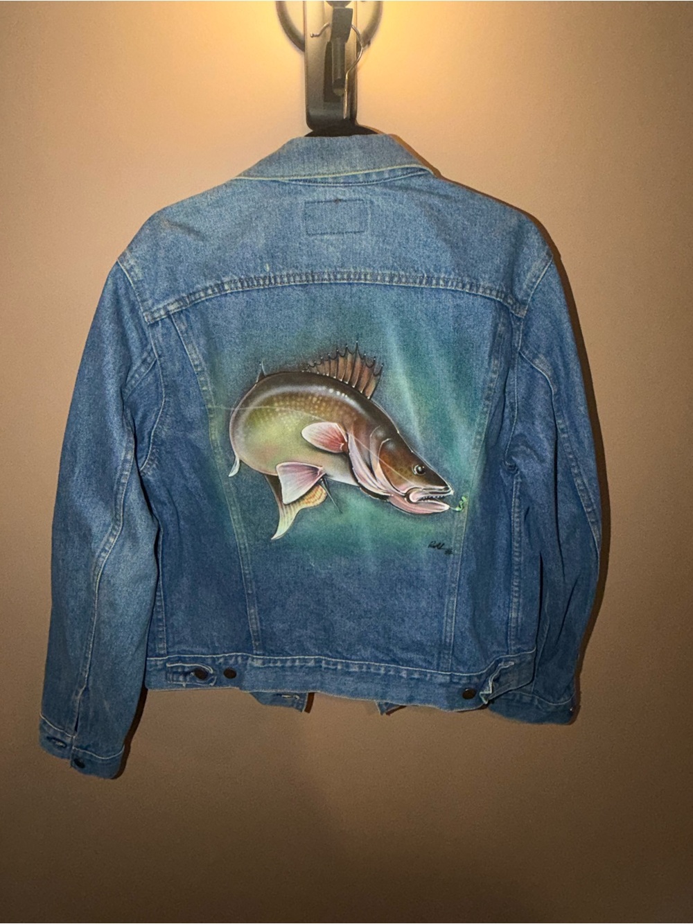 Levi's Blue Denim Jacket with Painted Fish Graphic